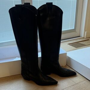 Aeyde Berlin Aruna black leather knee western boots
